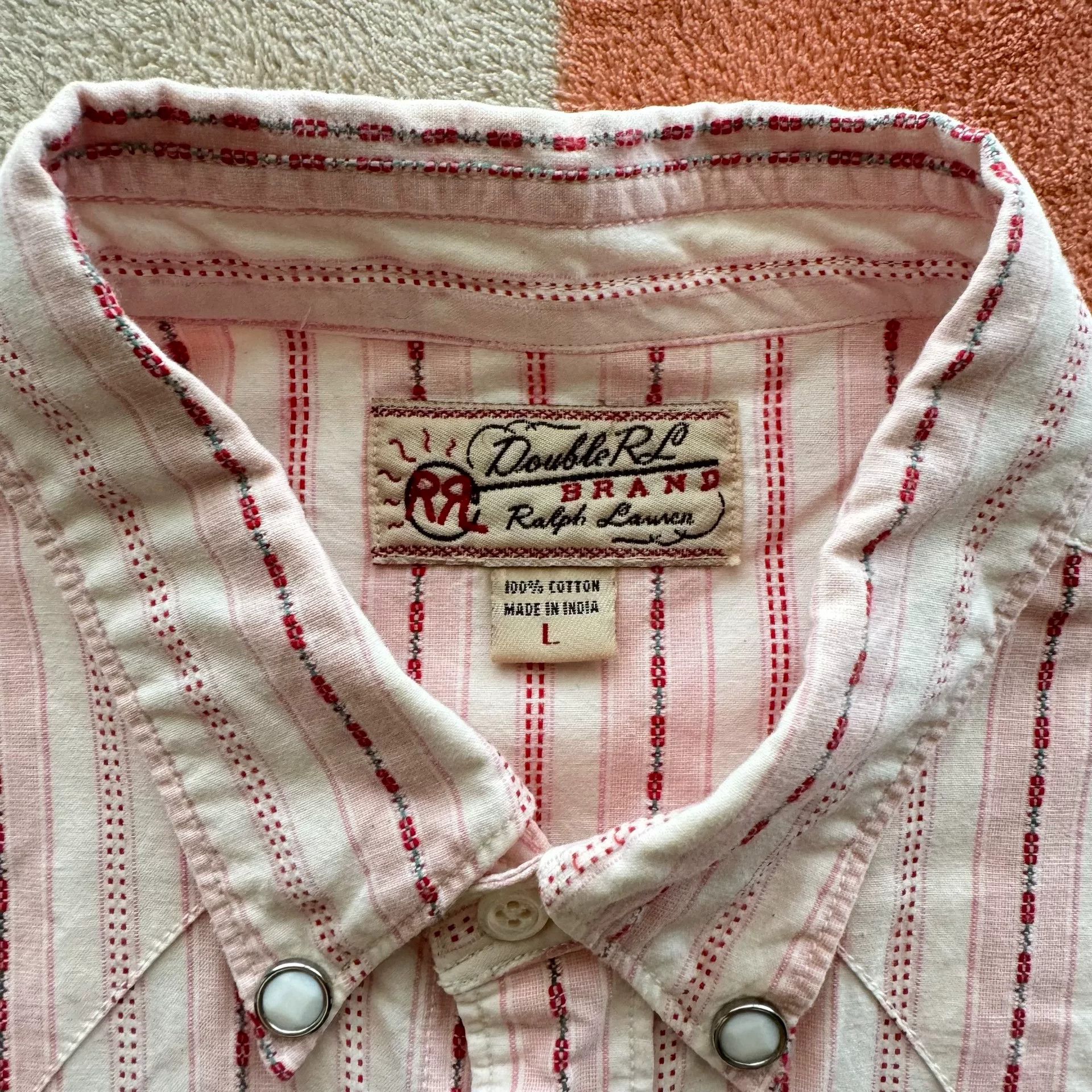RRL Ralph Lauren RRL Pink Stripe Western Shirt Size US L / EU 52-54 / 3 - 3 Thumbnail