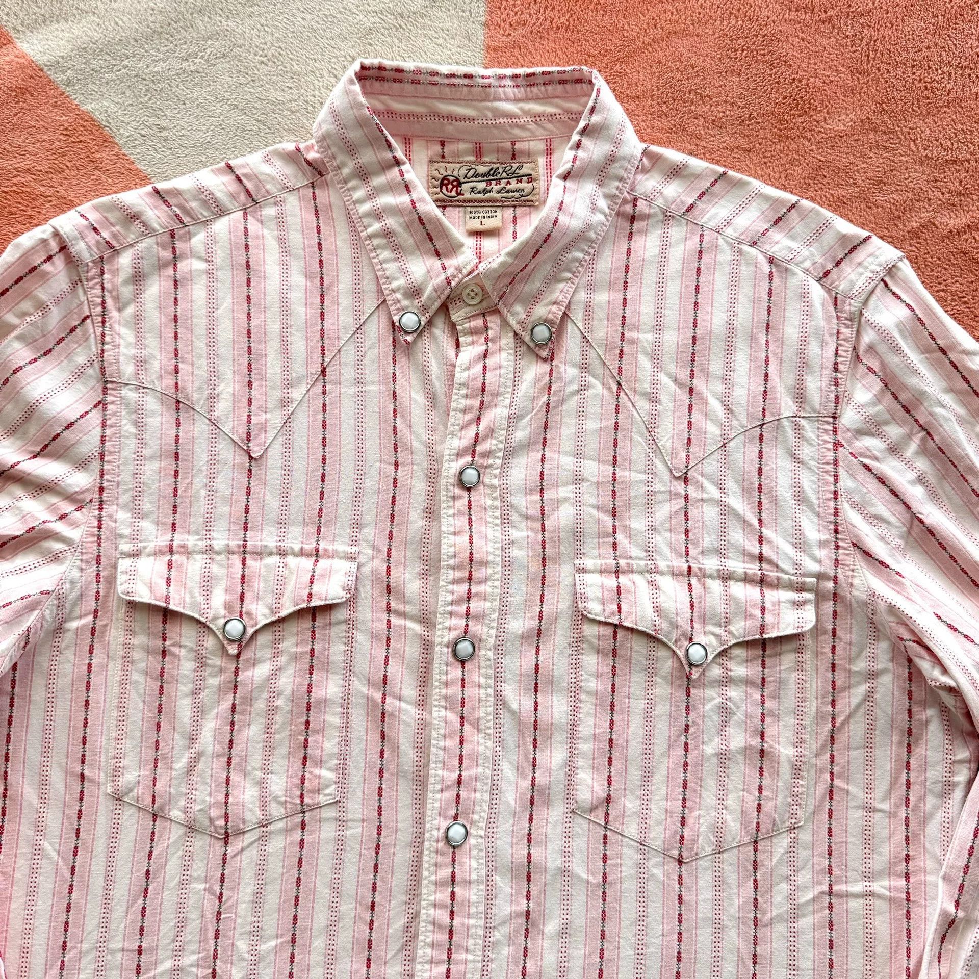 RRL Ralph Lauren RRL Pink Stripe Western Shirt Size US L / EU 52-54 / 3 - 2 Thumbnail