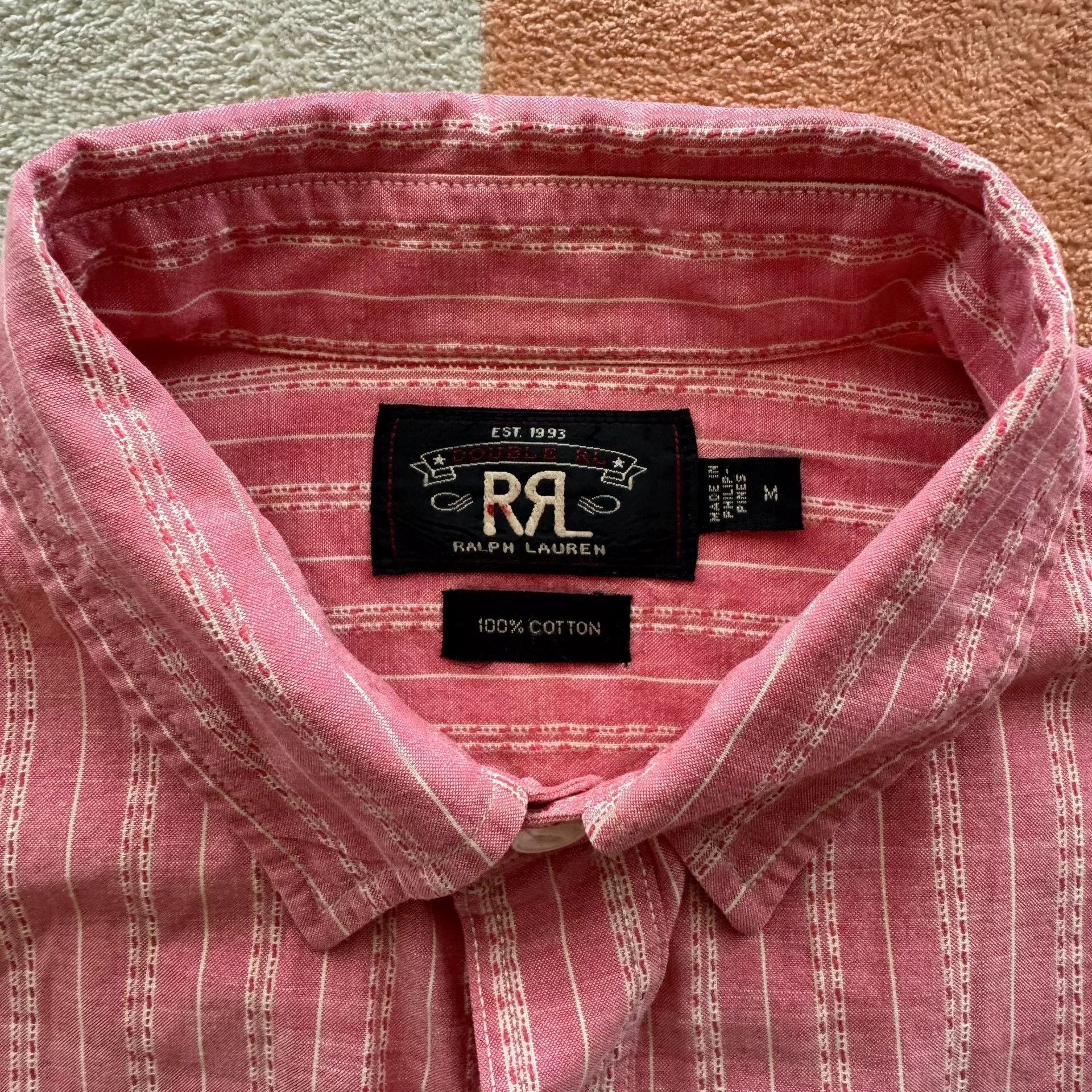 RRL Ralph Lauren Ralph Lauren Double RL Pink Striped Shirt Size US M / EU 48-50 / 2 - 5 Thumbnail