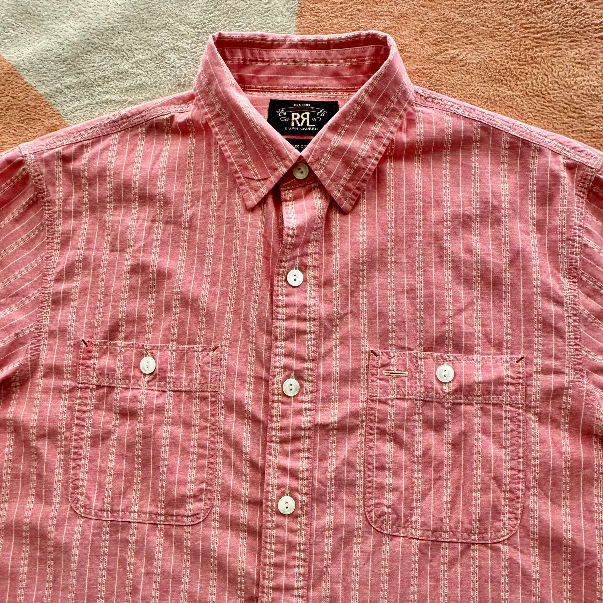 RRL Ralph Lauren Ralph Lauren Double RL Pink Striped Shirt Size US M / EU 48-50 / 2 - 3 Thumbnail