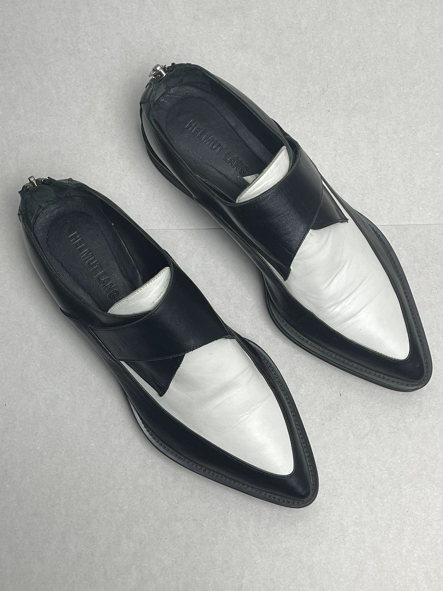 Helmut Lang Helmut Lang Black White Leather Zip Shoes Size US 6.5 / IT 36.5 - 4 Thumbnail