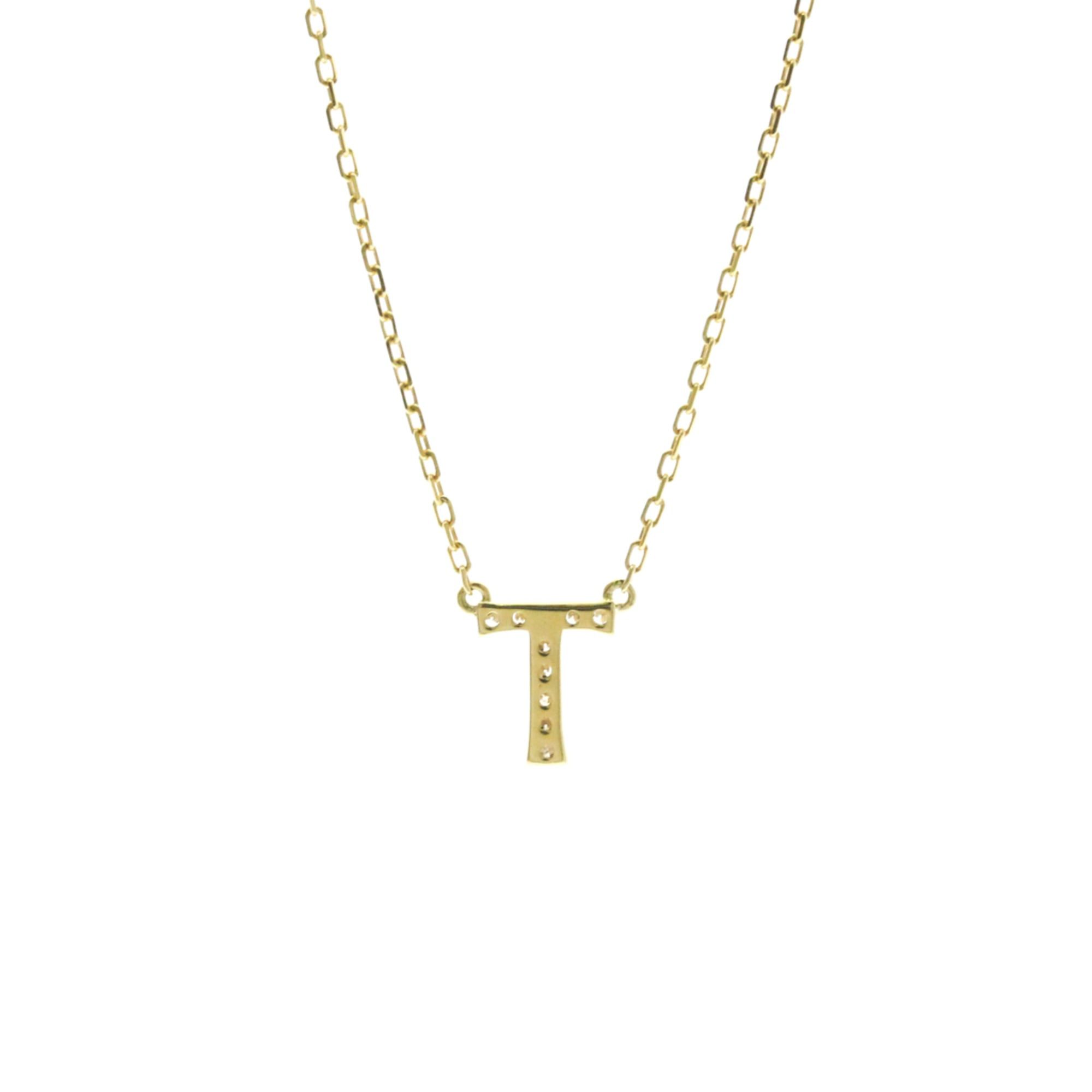 Other AHKAH Initial "T" Diamond Necklace Yellow Gold (18K) Diamond Men,Women Fashion Pendant Necklace Carat/0.04 (Gold) Size ONE SIZE - 2 Thumbnail