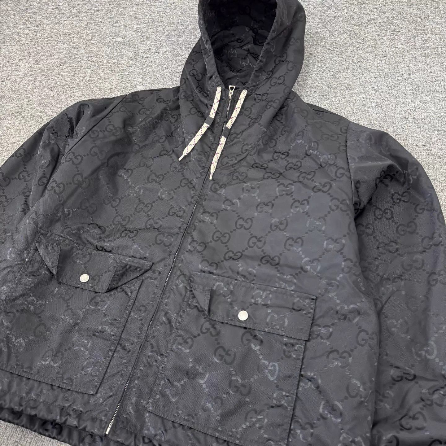 Gucci Black Patterned Hooded Light Jacket Size US M / EU 48-50 / 2 - 3 Thumbnail