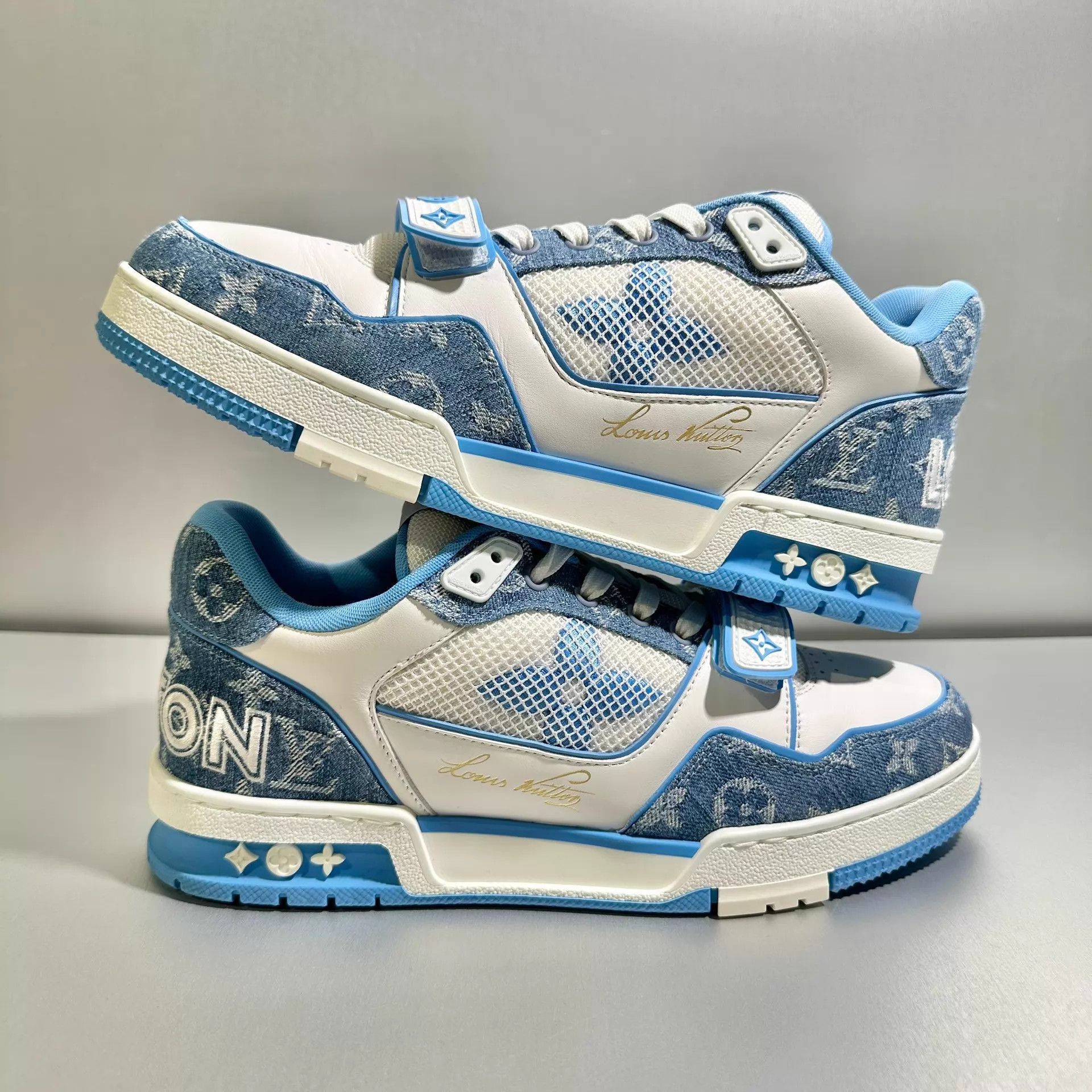 Louis Vuitton Blue Low-Top Sneakers with Velcro Strap, Size 8 Size US 8 / EU 41 - 3 Thumbnail