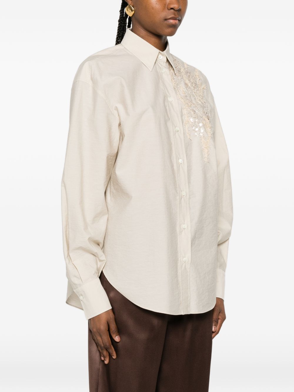 Brunello Cucinelli EMBROIDERED COTTON SHIRT Size L / US 10 / IT 46 - 2 Thumbnail
