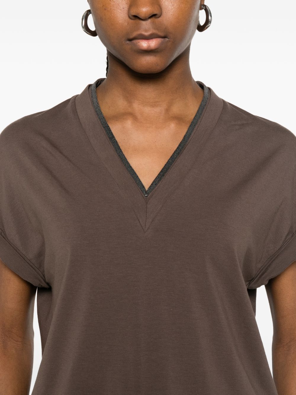 Brunello Cucinelli COTTON V-NECKED T-SHIRT Size L / US 10 / IT 46 - 3 Thumbnail