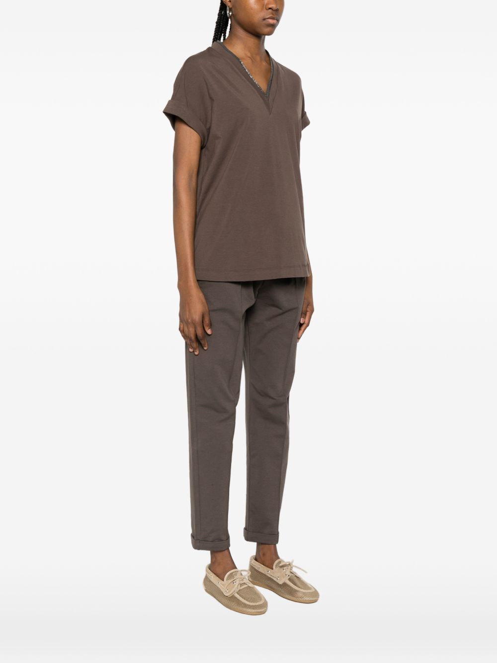 Brunello Cucinelli COTTON V-NECKED T-SHIRT Size L / US 10 / IT 46 - 2 Thumbnail
