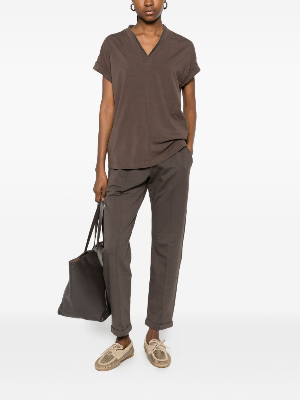 Brunello Cucinelli COTTON V-NECKED T-SHIRT Size L / US 10 / IT 46 - 5 Thumbnail