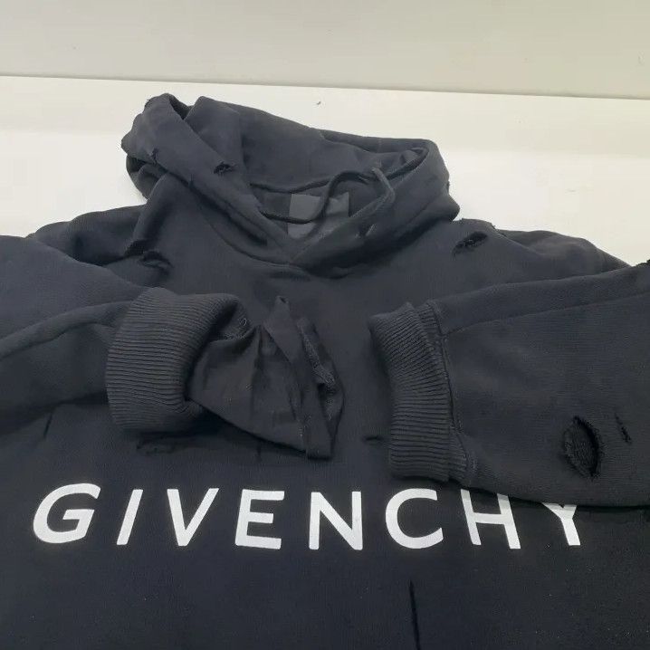 Givenchy Givenchy SS23 Logo Distressed Drawstring Hoodie Size US XS / EU 42 / 0 - 5 Thumbnail