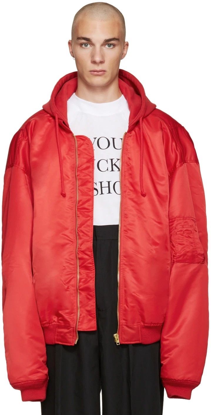 Vetements Vetements Red Hooded Bomber Jacket Size US XS / EU 42 / 0 - 9 Thumbnail