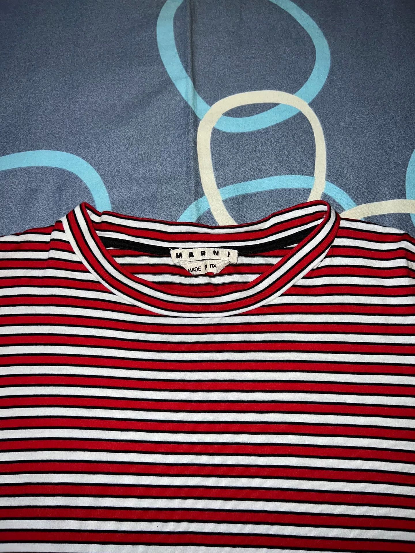 Marni Marni Red White Stripe Embroidered Slogan T-shirt Size US M / EU 48-50 / 2 - 3 Thumbnail
