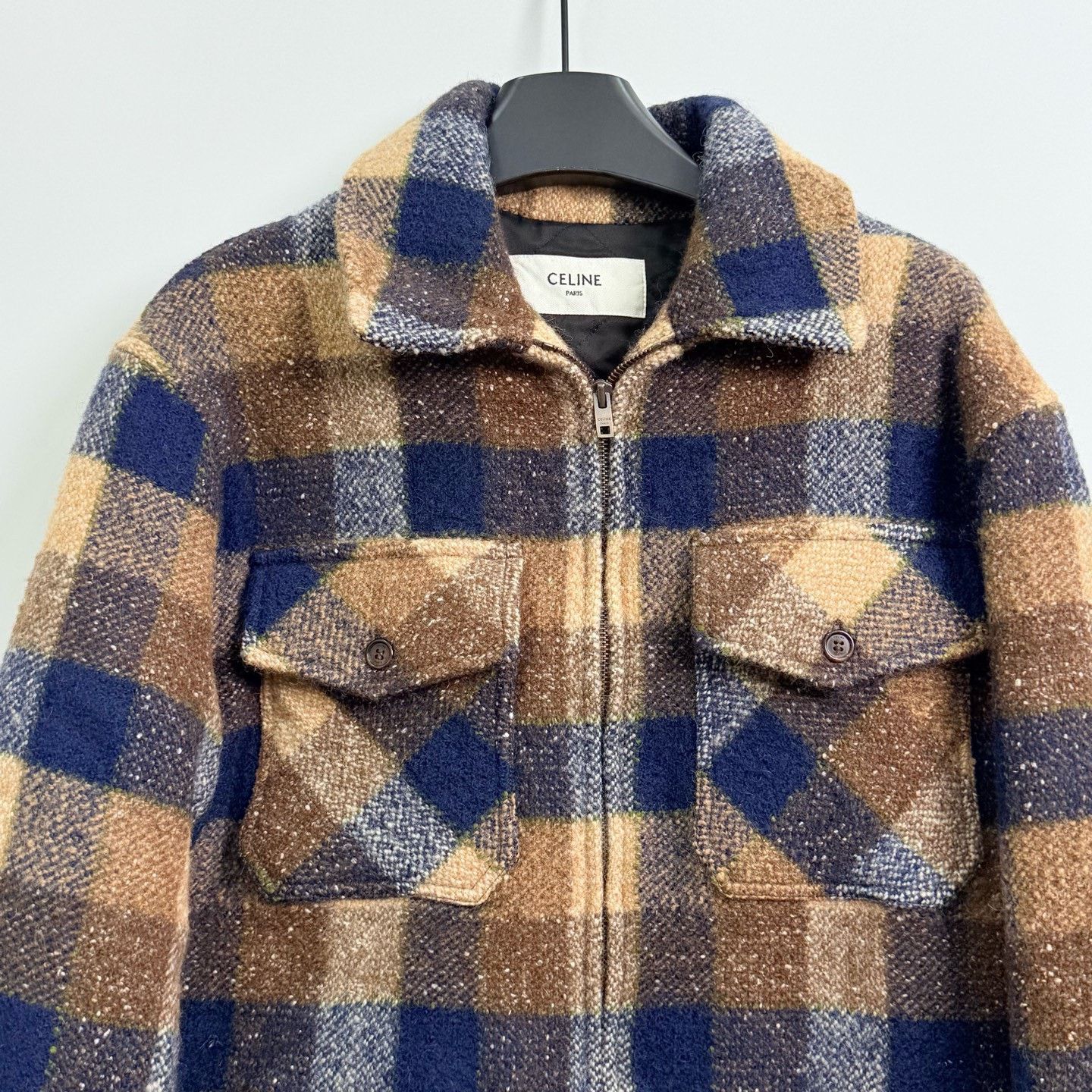 Celine Celine Brown Blue Plaid Wool Flannel Zip Shirt Jacket Size US M / EU 48-50 / 2 - 2 Thumbnail