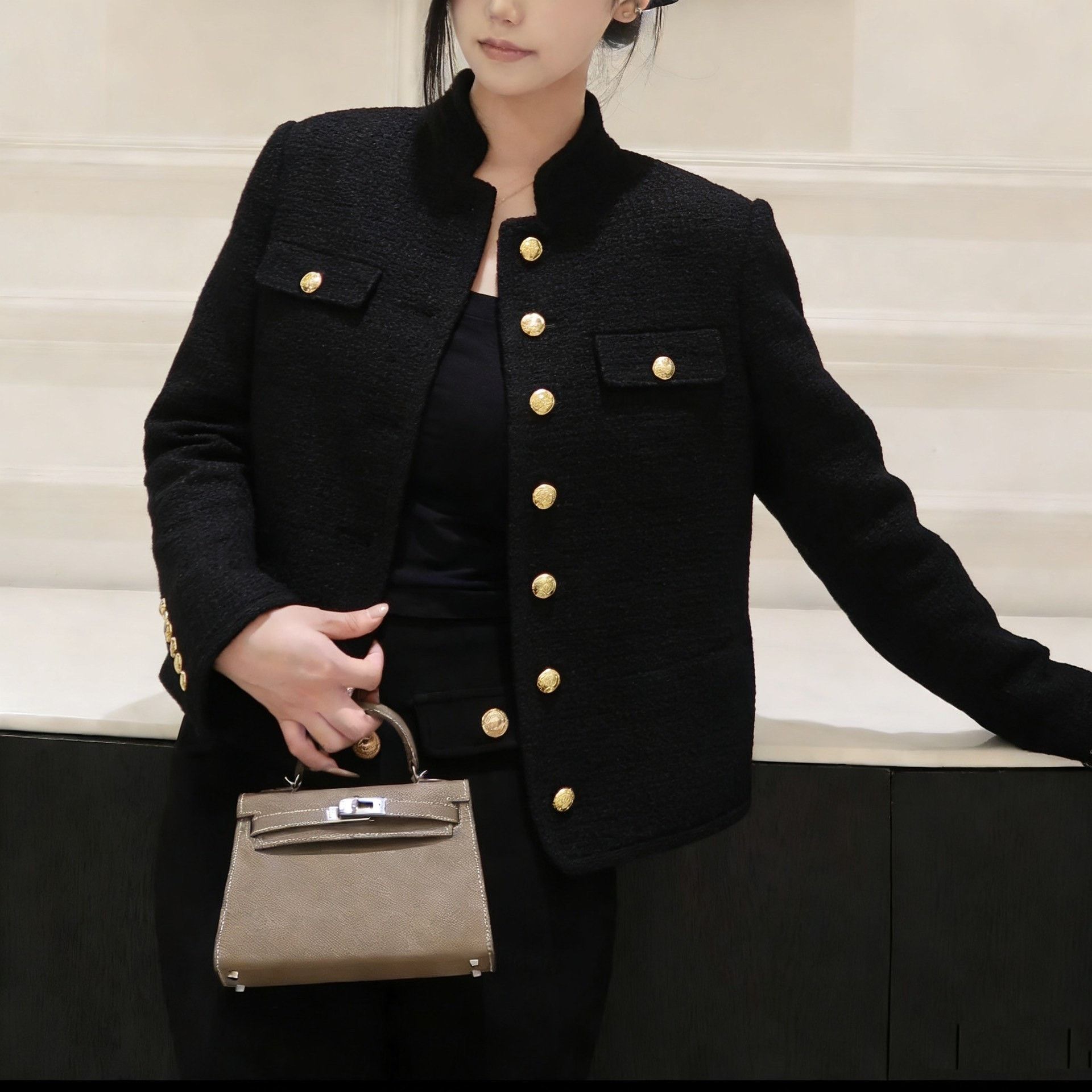 Celine Celine Tweed Gold Button Stand Collar Coat Size XXS / US 00 / IT 34 - 9 Thumbnail