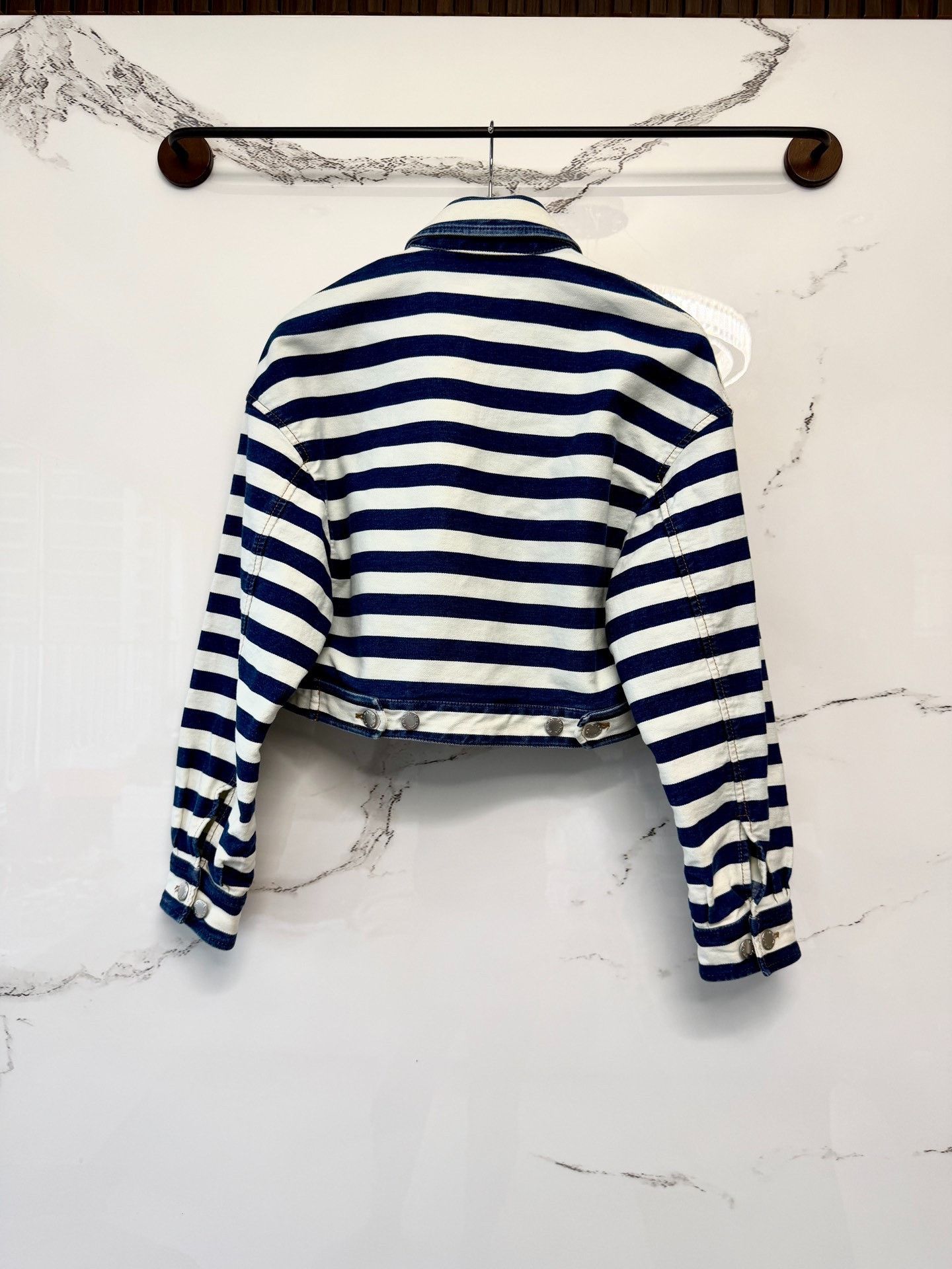 Prada Prada Blue White Striped Denim Jacket Size XS / US 0-2 / IT 36-38 - 3 Thumbnail