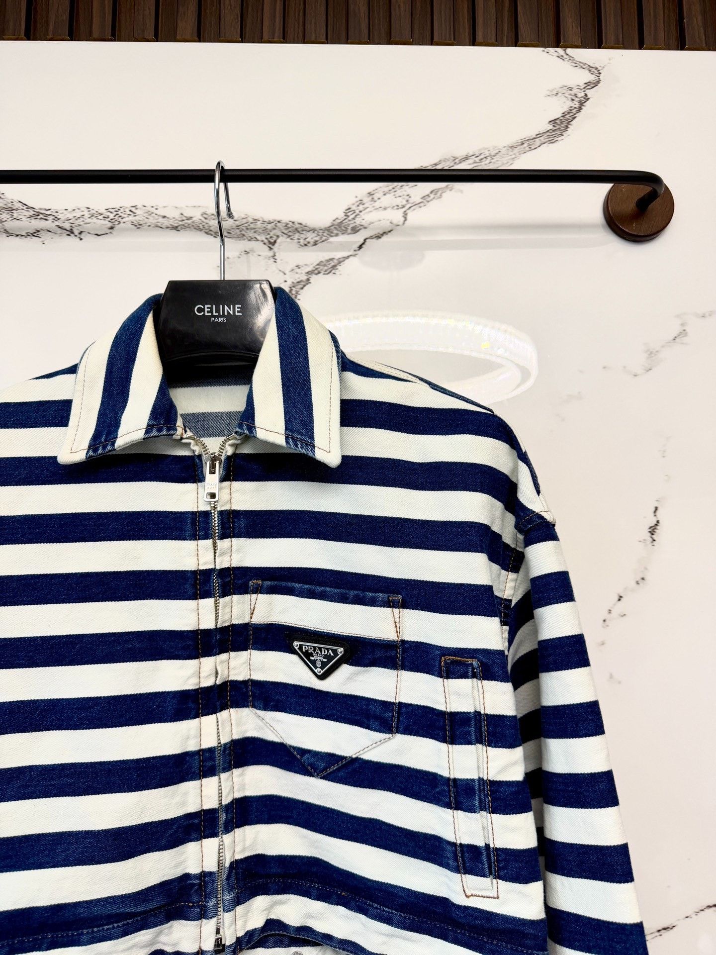 Prada Prada Blue White Striped Denim Jacket Size XS / US 0-2 / IT 36-38 - 2 Thumbnail