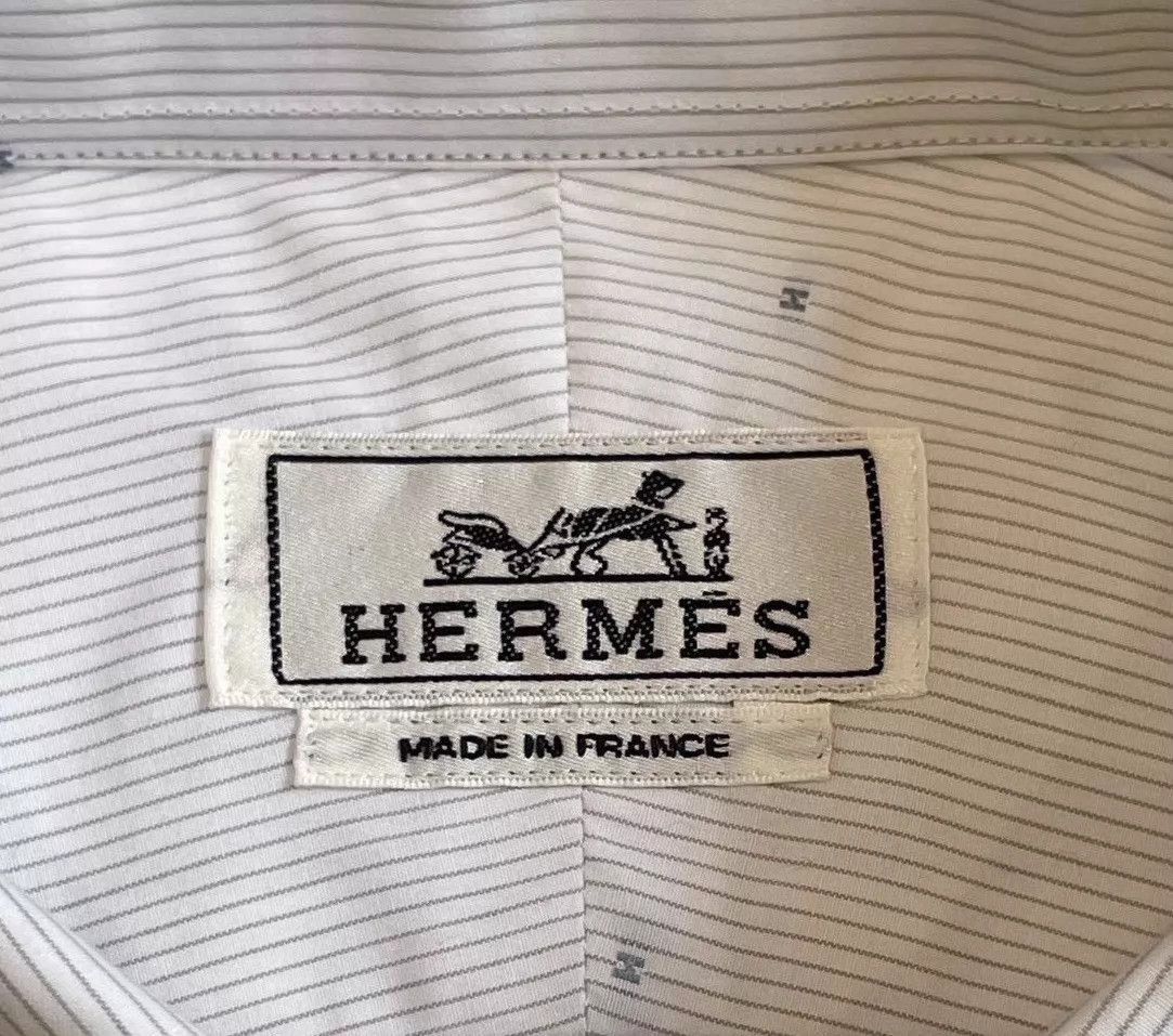 Hermes White Long Sleeve Button-Up Shirt with Dots Size US M / EU 48-50 / 2 - 5 Thumbnail