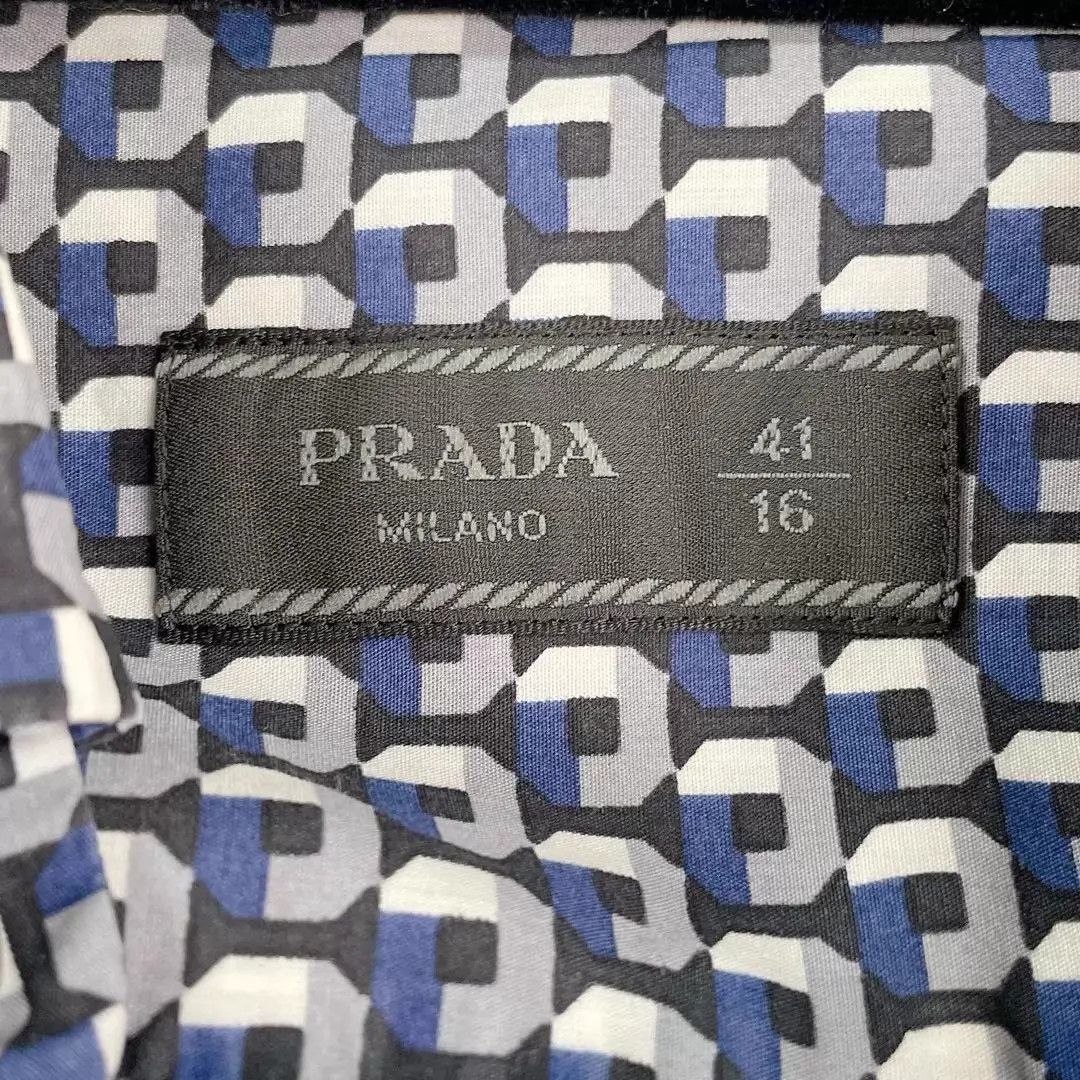 Prada Blue Patterned Long Sleeve Button-Up Shirt Size US L / EU 52-54 / 3 - 5 Thumbnail