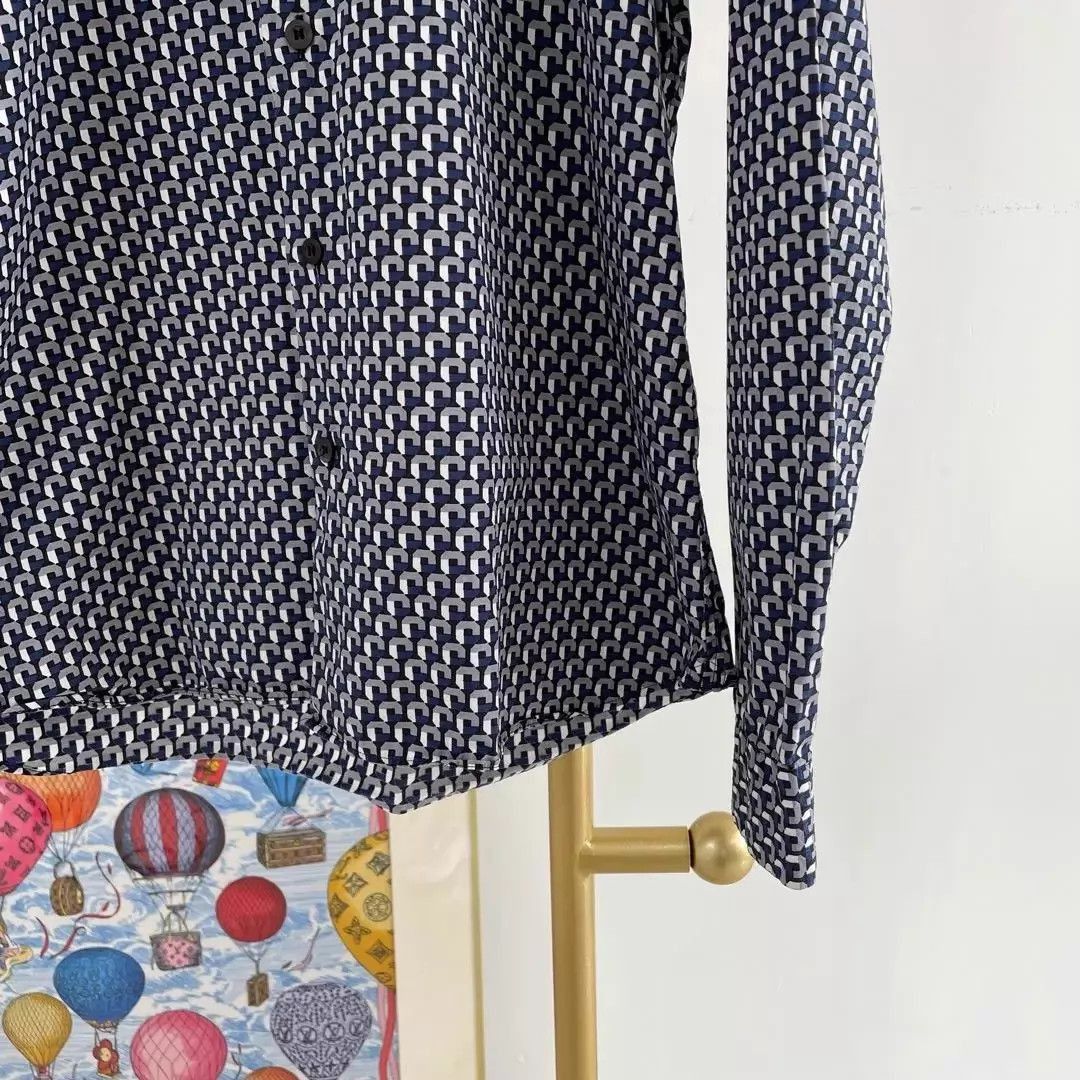 Prada Blue Patterned Long Sleeve Button-Up Shirt Size US L / EU 52-54 / 3 - 4 Thumbnail