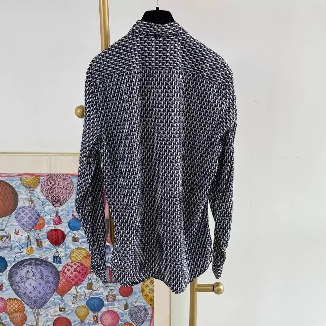 Prada Blue Patterned Long Sleeve Button-Up Shirt Size US L / EU 52-54 / 3 - 2 Thumbnail