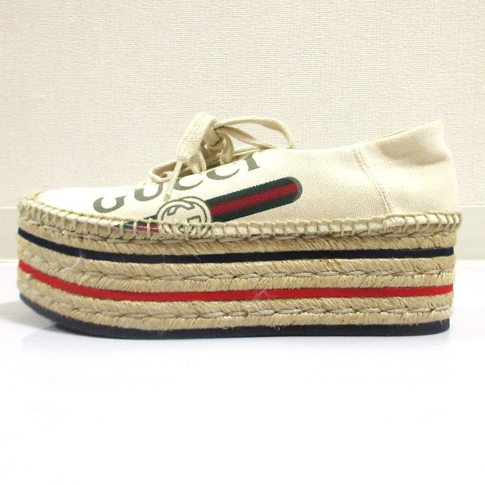 Gucci Gucci Gucci Logo Print Canvas Espadrille Platform Shoes Textile Shoes 525711 DUTY FREE for USA Size ONE SIZE - 4 Thumbnail