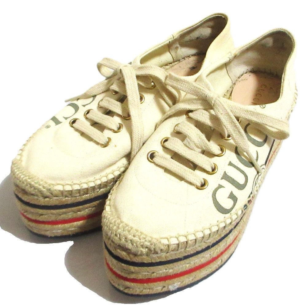 Gucci Gucci Gucci Logo Print Canvas Espadrille Platform Shoes Textile Shoes 525711 DUTY FREE for USA Size ONE SIZE - 2 Thumbnail