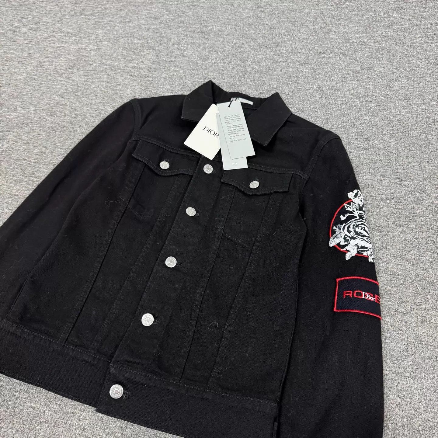 Dior Black Denim Jacket with Embroidered Sleeve - XS Size US XS / EU 42 / 0 - 4 Thumbnail