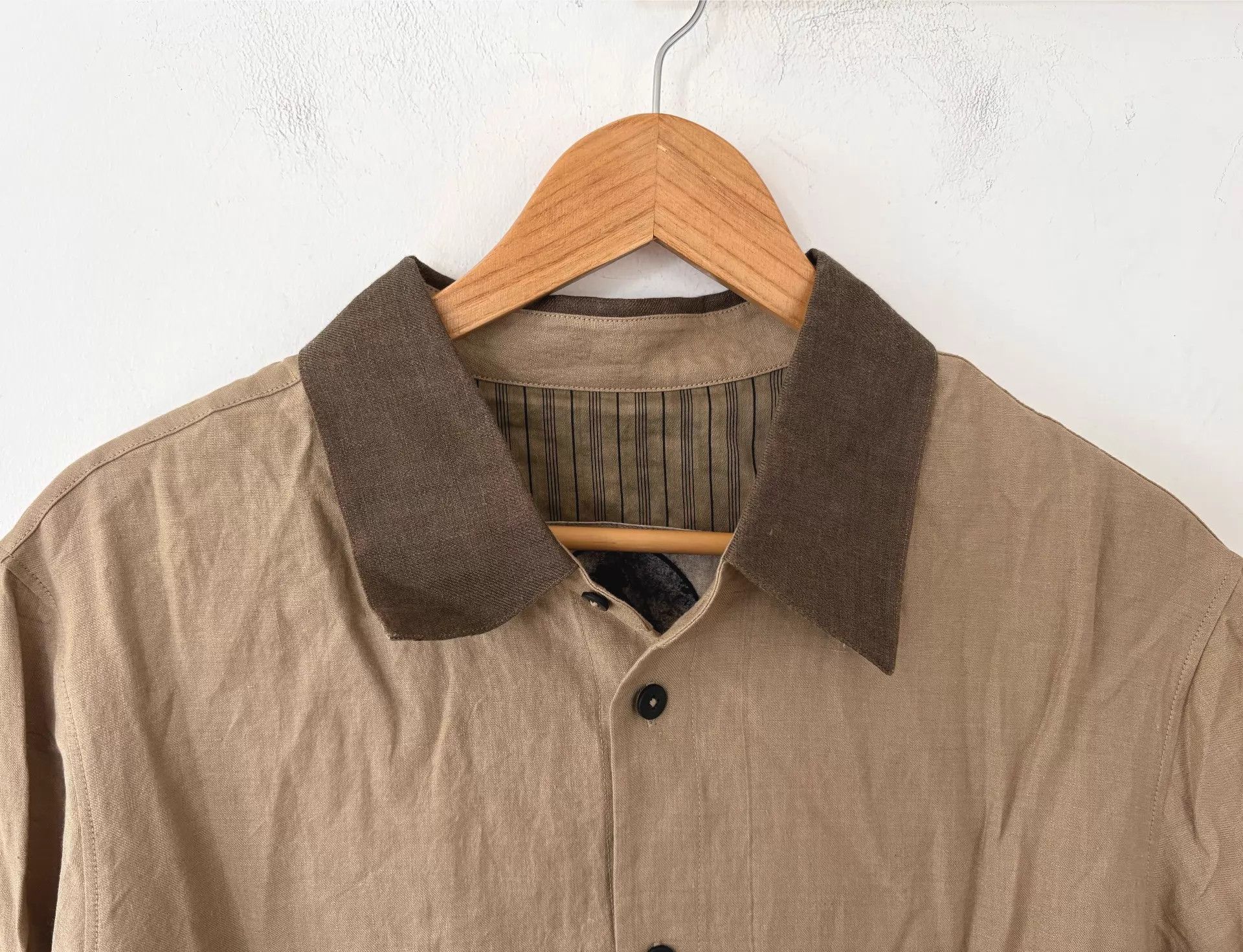 Ziggy Chen Beige Long Sleeve Button-Up Shirt with Striped Hem Size US M / EU 48-50 / 2 - 3 Thumbnail