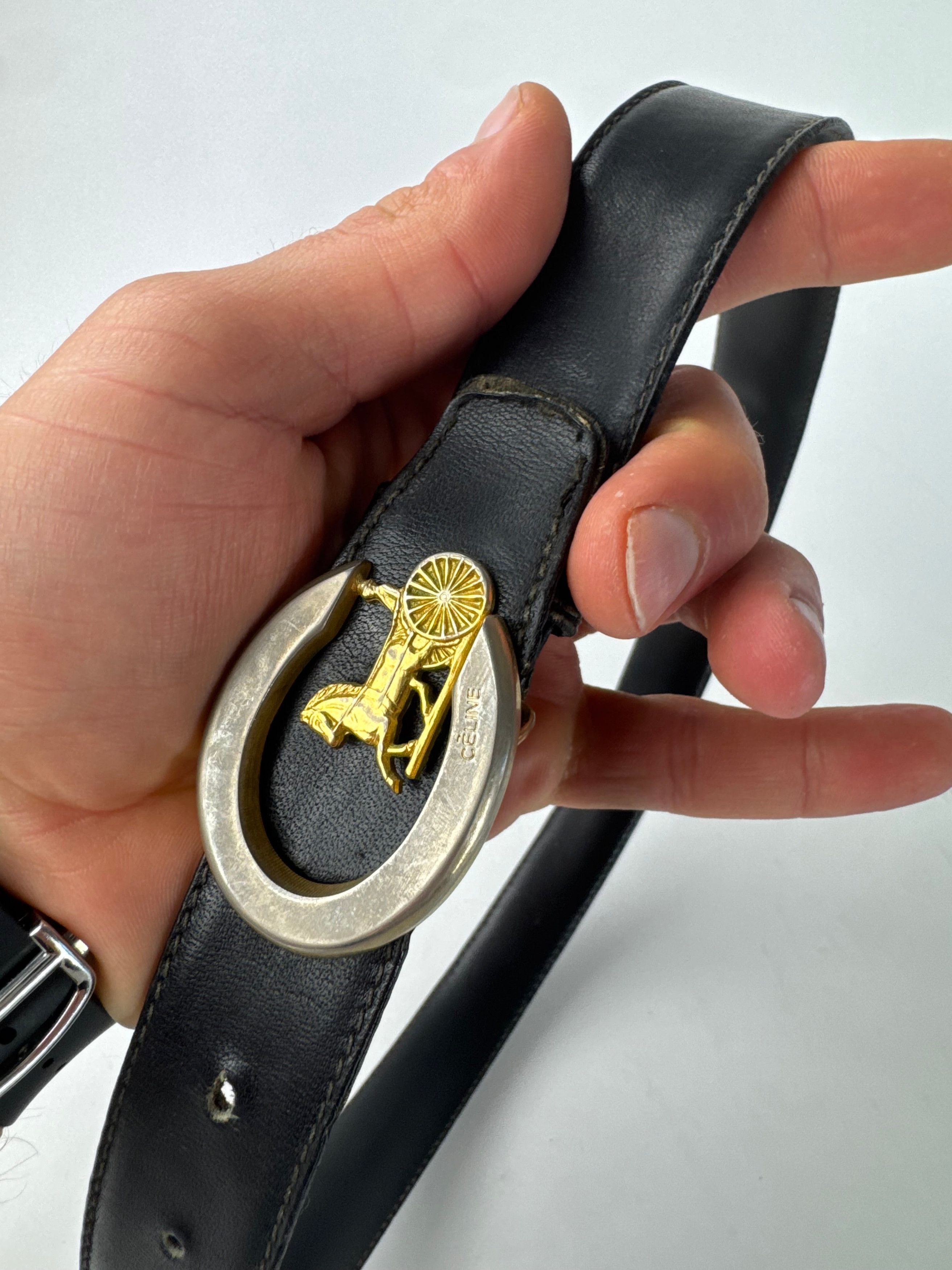 Celine Vintage Paris Carriage Logo Leather Belt Black Size ONE SIZE - 2 Thumbnail