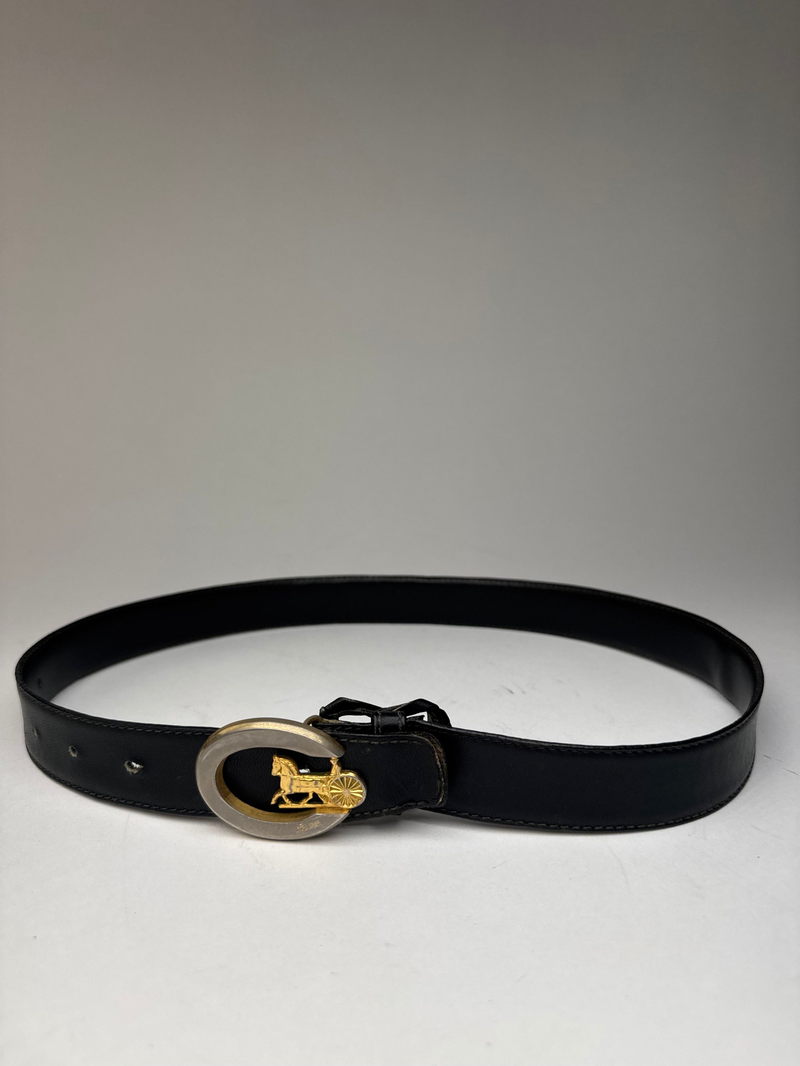 Celine Vintage Paris Carriage Logo Leather Belt Black Size ONE SIZE - 9 Thumbnail