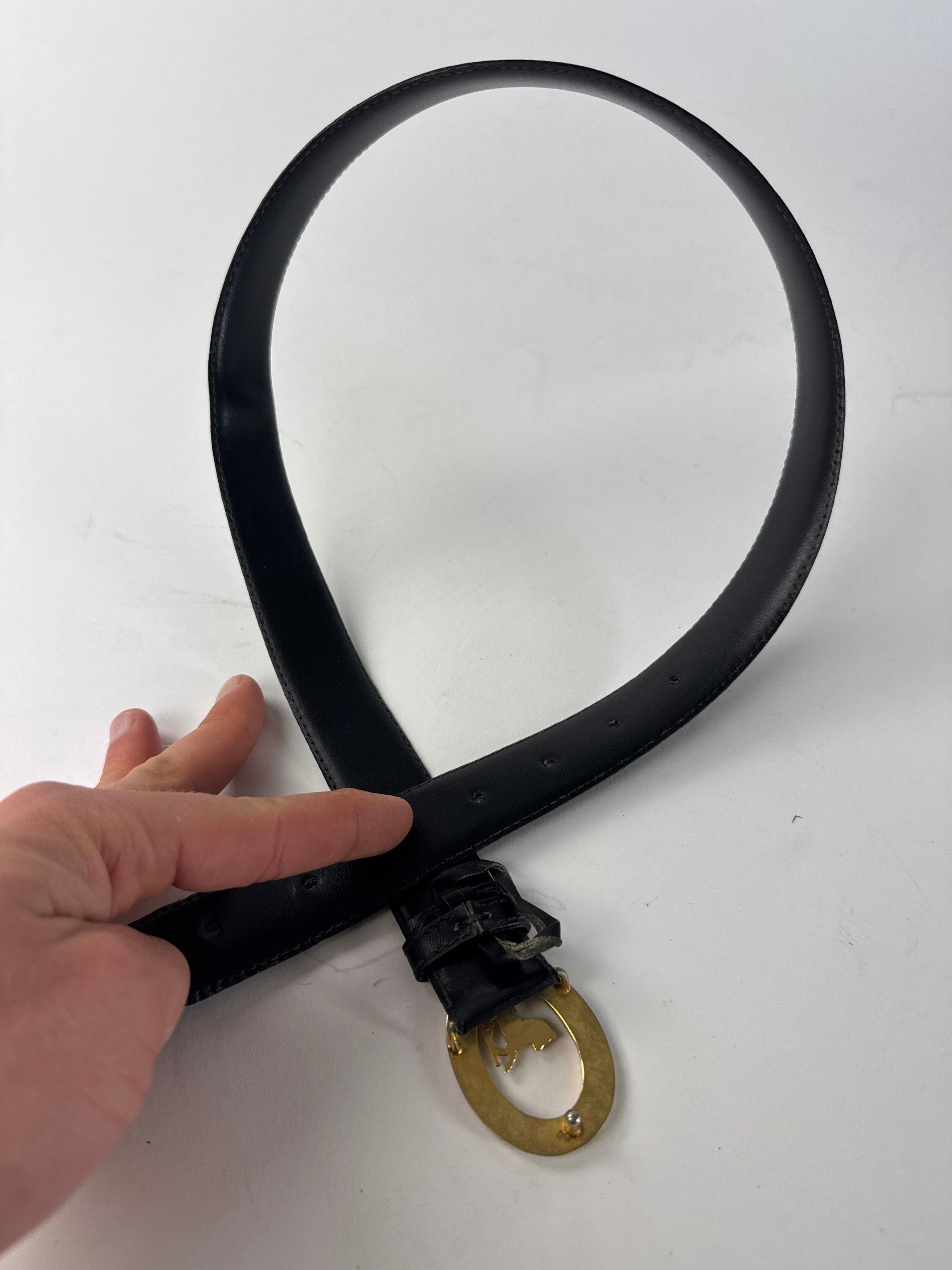 Celine Vintage Paris Carriage Logo Leather Belt Black Size ONE SIZE - 5 Thumbnail