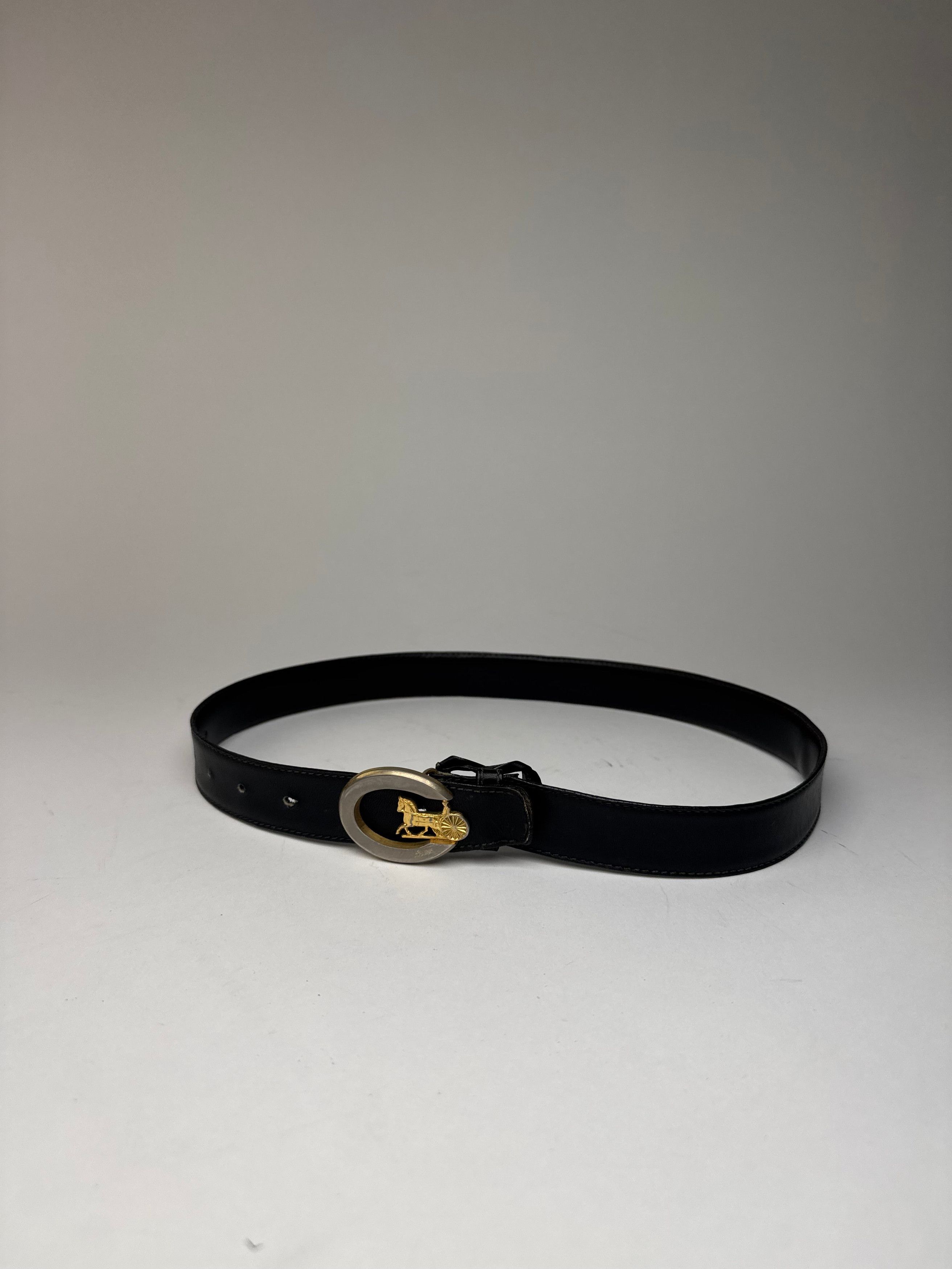 Celine Vintage Paris Carriage Logo Leather Belt Black Size ONE SIZE - 6 Thumbnail