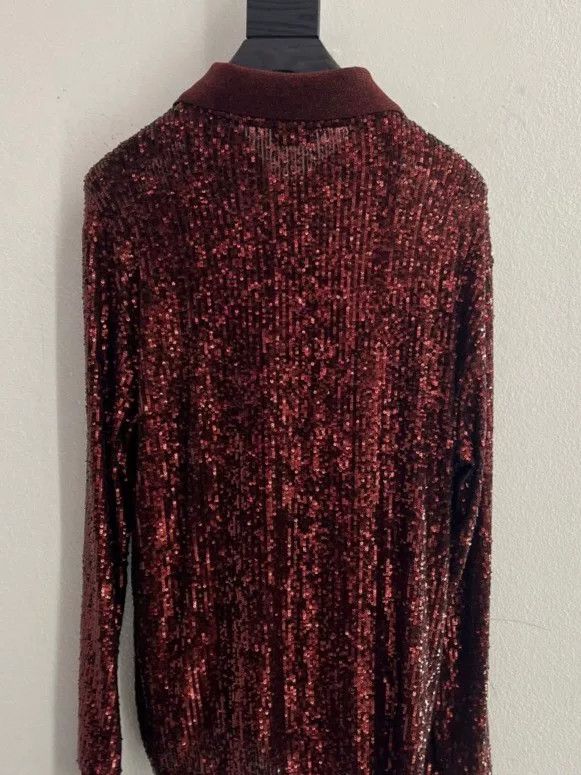 Saint Laurent Paris Saint Laurent Burgundy Sequin Long-Sleeve Polo Size US L / EU 52-54 / 3 - 4 Thumbnail