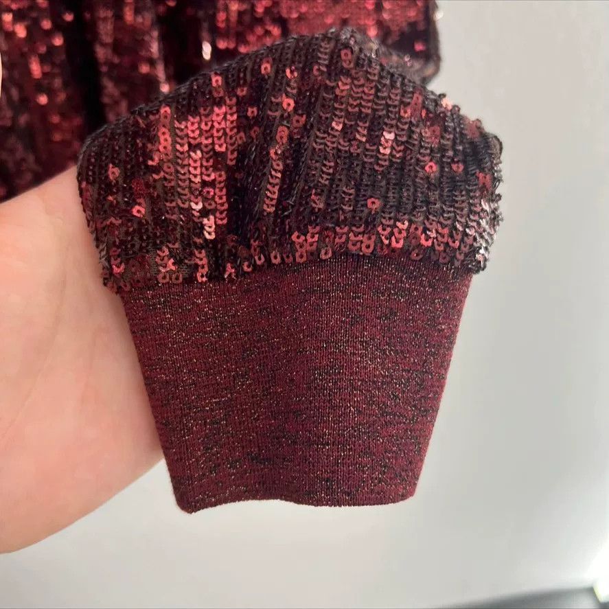 Saint Laurent Paris Saint Laurent Burgundy Sequin Long-Sleeve Polo Size US L / EU 52-54 / 3 - 3 Thumbnail