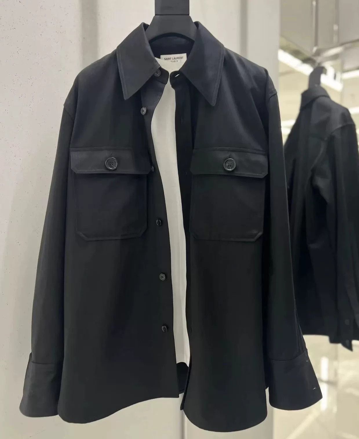 Saint Laurent Paris Saint Laurent Men's Black Shirt Jacket Size US M / EU 48-50 / 2 - 2 Thumbnail