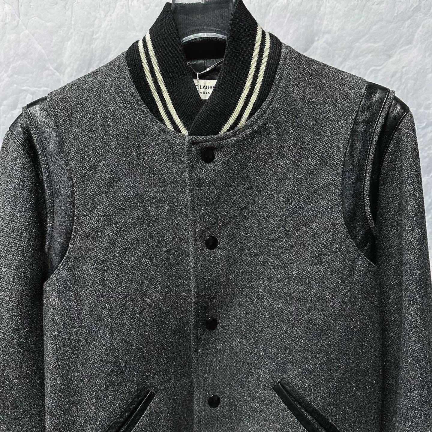 Saint Laurent Paris Saint Laurent Gray Wool Baseball Jacket Size US S / EU 44-46 / 1 - 2 Thumbnail