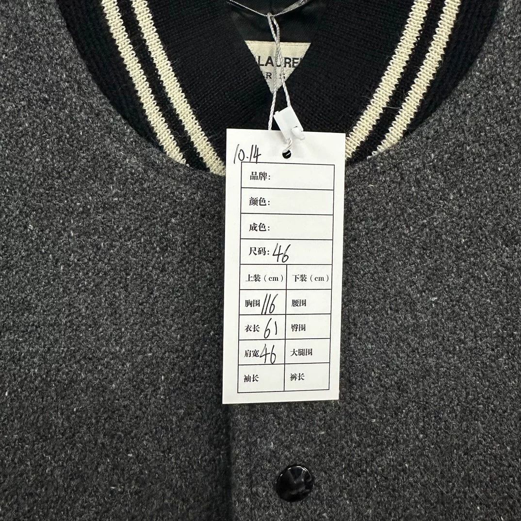 Saint Laurent Paris Saint Laurent Gray Wool Baseball Jacket Size US S / EU 44-46 / 1 - 5 Thumbnail