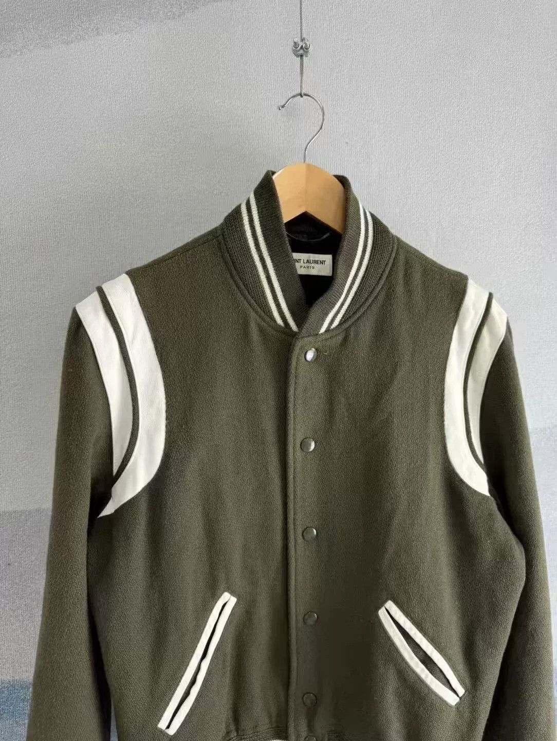 Saint Laurent Paris Saint Laurent Paris Green Varsity Jacket Size US M / EU 48-50 / 2 - 2 Thumbnail