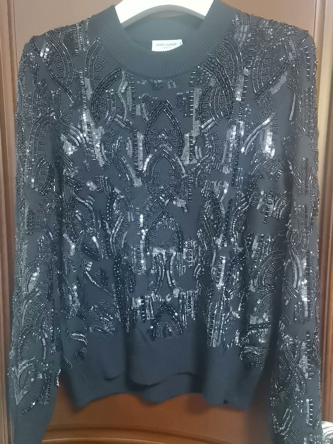 Saint Laurent Paris Saint Laurent Black Sequin Wool Sweater Size XL / US 12-14 / IT 48-50 - 2 Thumbnail