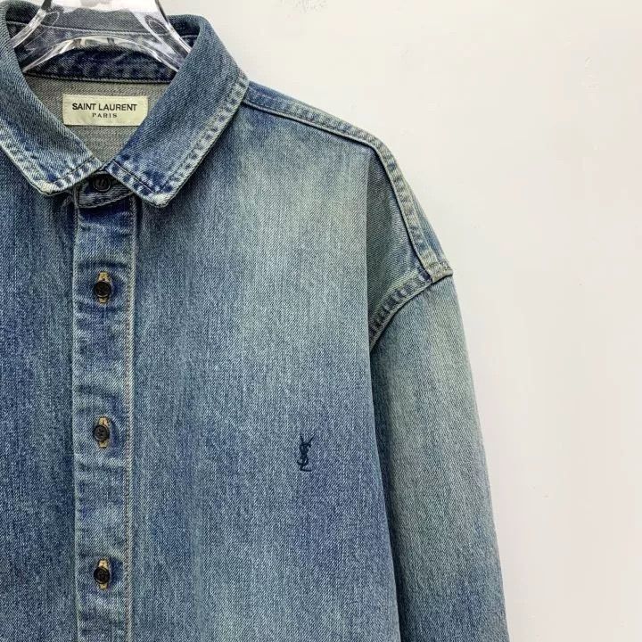 Saint Laurent Paris Yves Saint Laurent Blue Denim Shirt Size US XL / EU 56 / 4 - 3 Thumbnail