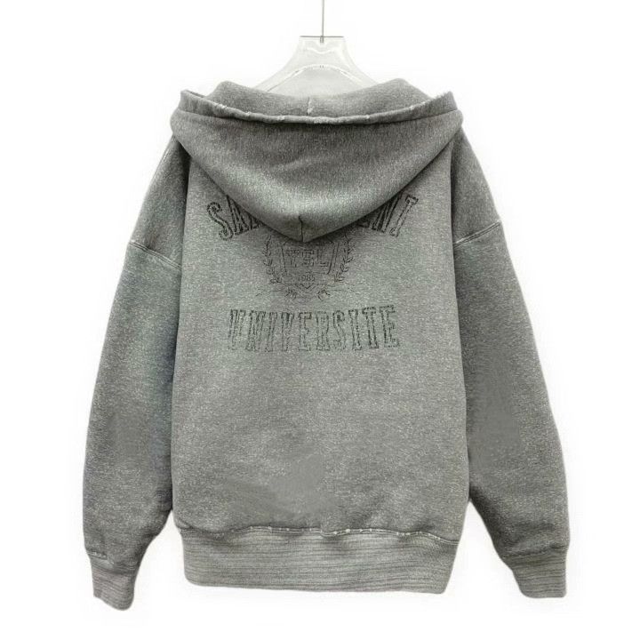 Saint Laurent Paris Yves Saint Laurent Gray Distressed Logo Hoodie Size US L / EU 52-54 / 3 - 2 Thumbnail