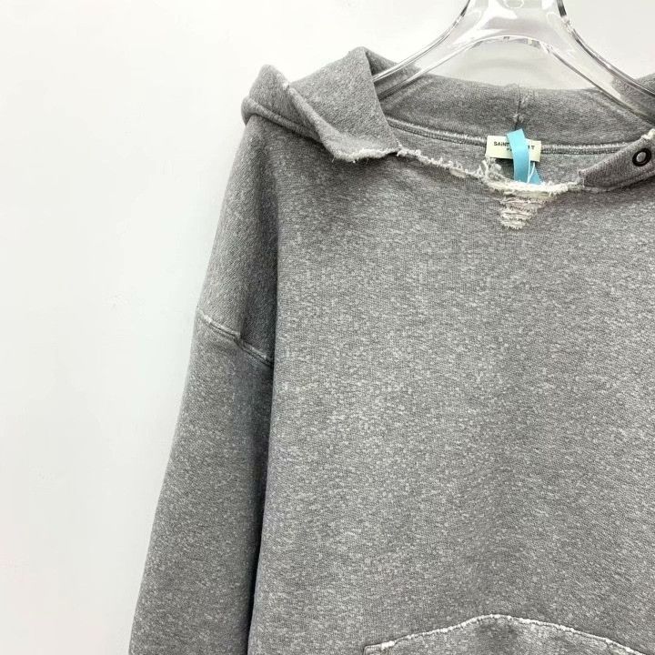 Saint Laurent Paris Yves Saint Laurent Gray Distressed Logo Hoodie Size US L / EU 52-54 / 3 - 3 Thumbnail