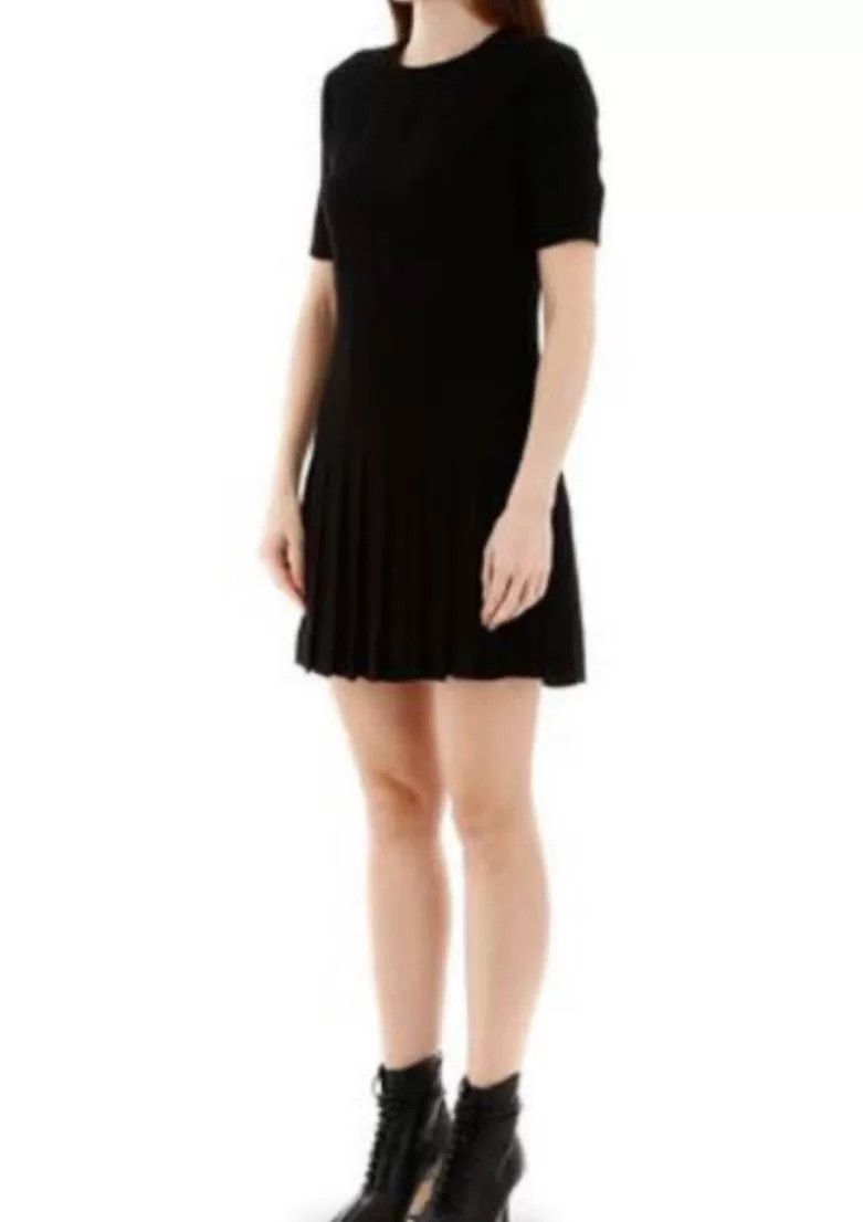 Saint Laurent Paris Saint Laurent Black Pleated Short-Sleeve Mini Dress Size S / US 4 / IT 40 - 2 Thumbnail