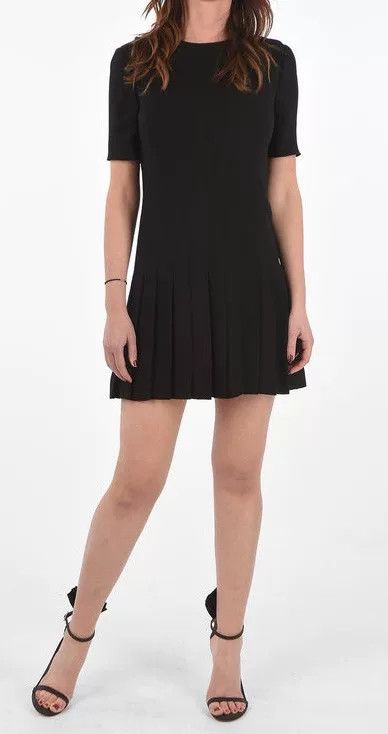 Saint Laurent Paris Saint Laurent Black Pleated Short-Sleeve Mini Dress Size S / US 4 / IT 40 - 7 Thumbnail
