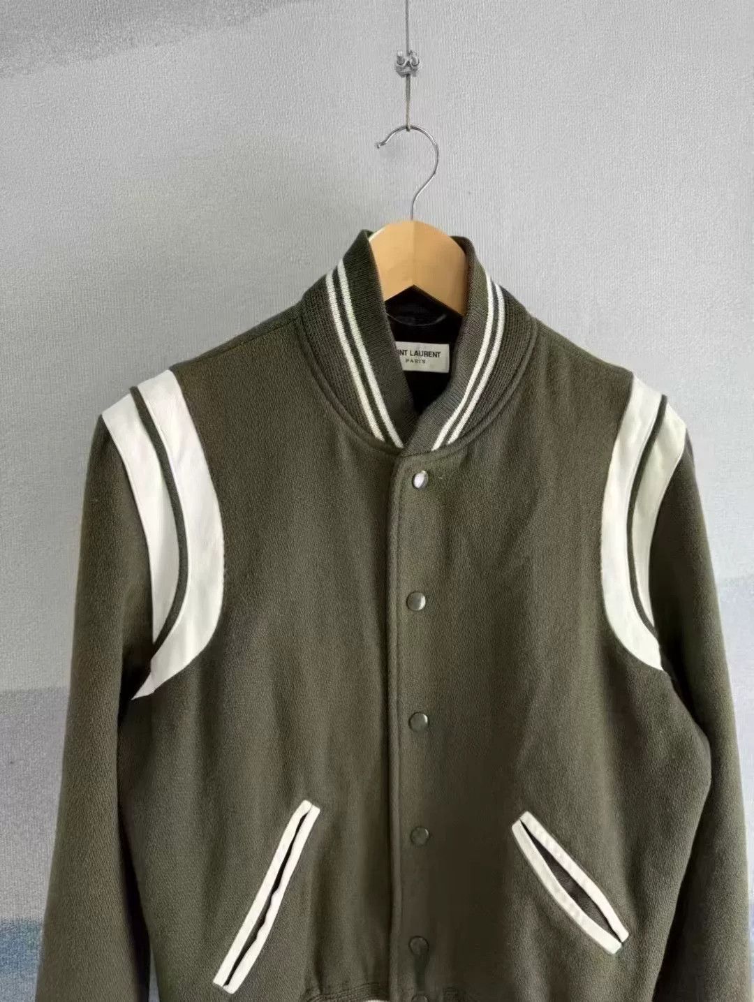 Saint Laurent Paris Saint Laurent Dark Green Wool Baseball Jacket Size US M / EU 48-50 / 2 - 2 Thumbnail