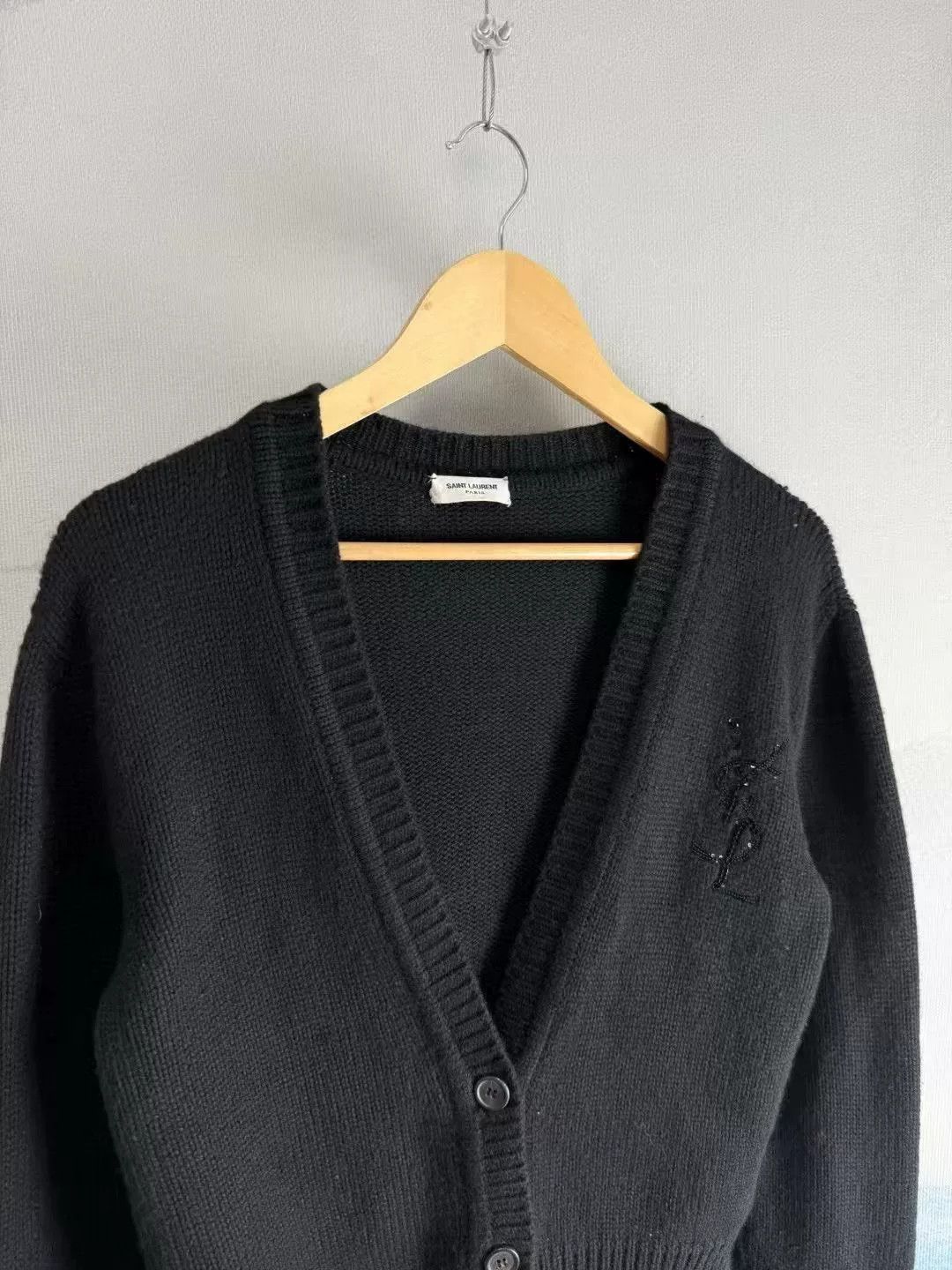 Saint Laurent Paris Saint Laurent SLP Black Sequin Logo Cardigan XS Size XS / US 0-2 / IT 36-38 - 2 Thumbnail