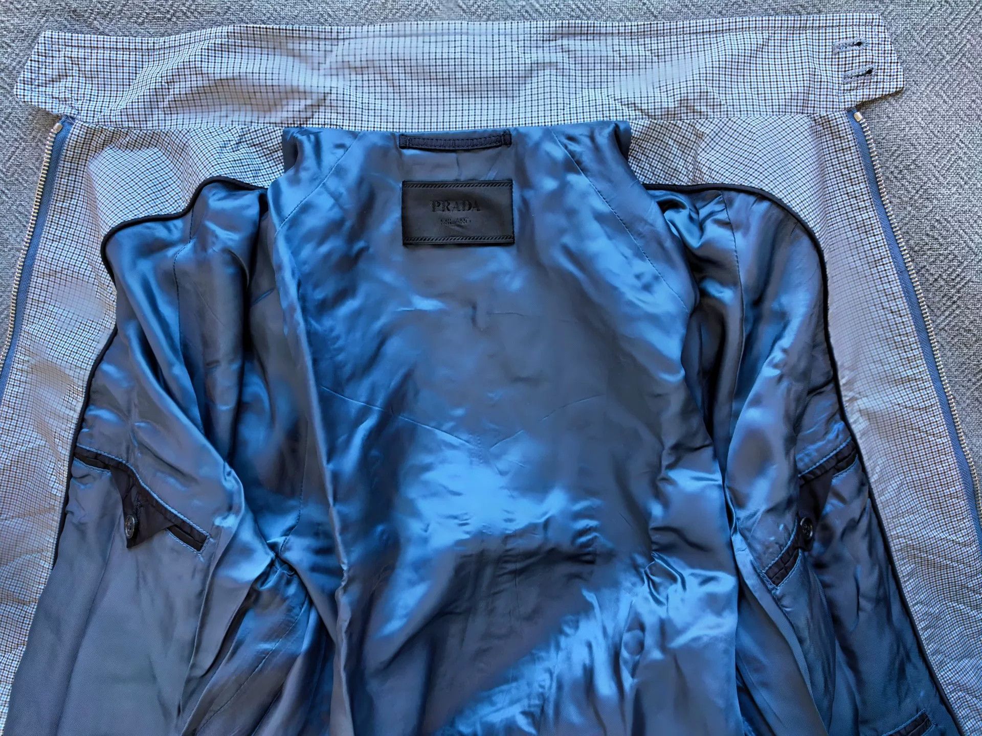 Saint Laurent Paris Prada Men's Blue Checkered Nylon Jacket Size US M / EU 48-50 / 2 - 7 Thumbnail