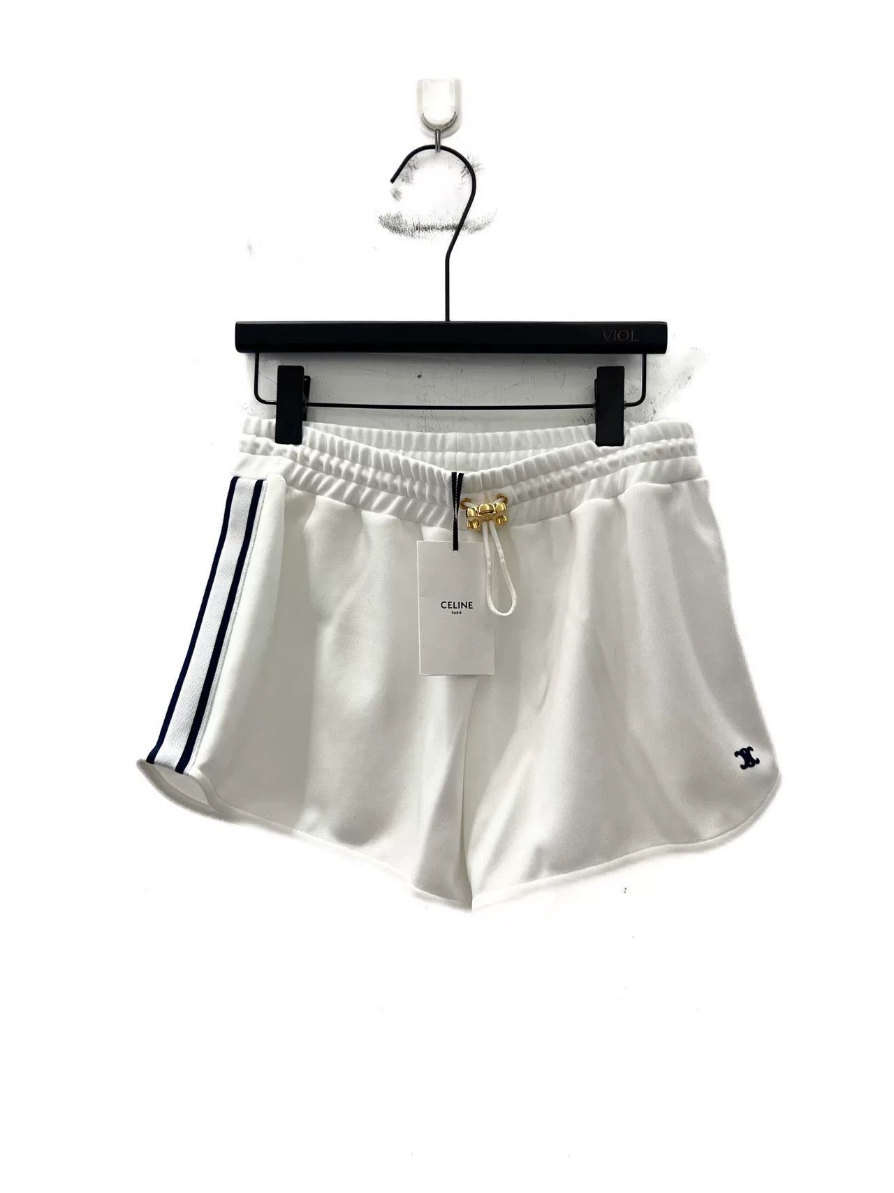 Celine Celine Gold Buckle Stripe Logo Shorts Size 30" / US 8 / IT 44 - 2 Thumbnail