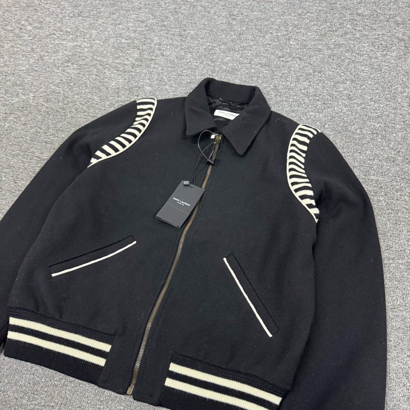Saint Laurent Paris Saint Laurent Zebra Stripe Wool Baseball Jacket Size US S / EU 44-46 / 1 - 2 Thumbnail
