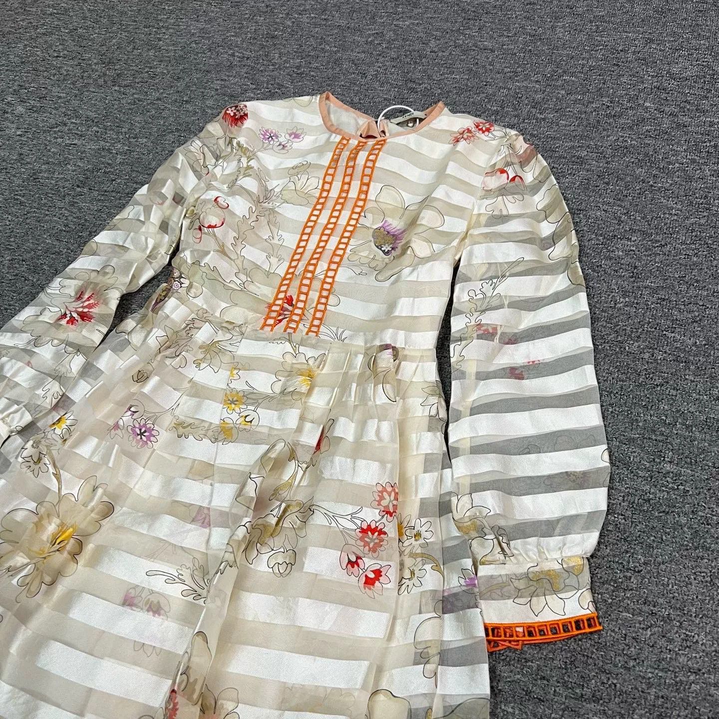 Fendi Fendi Runway Cutout Stripe Floral Silk Dress Size XS / US 0-2 / IT 36-38 - 3 Thumbnail