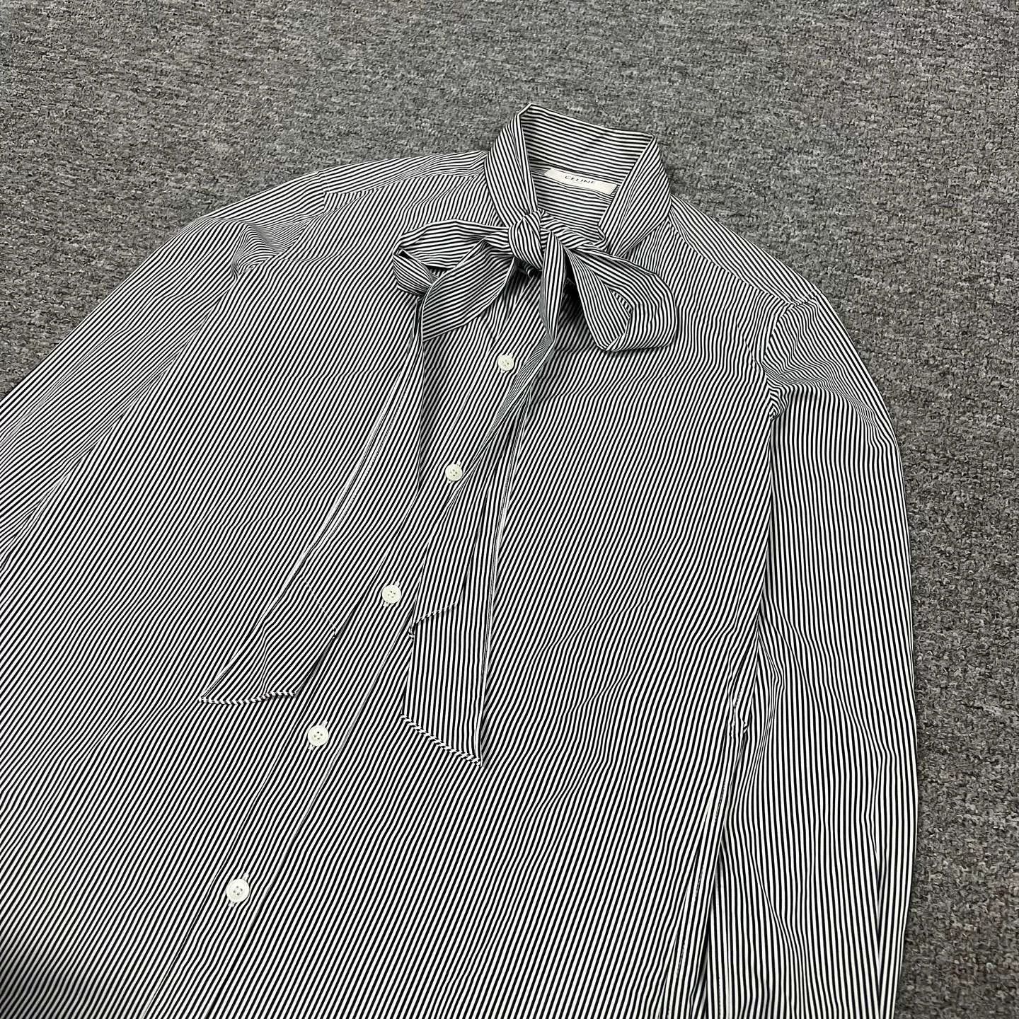 Celine Celine Striped Bow Tie Long Sleeve Shirt Size XXS / US 00 / IT 34 - 6 Thumbnail